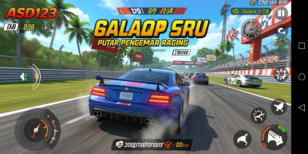 Tampilan gameplay balapan yang mendebarkan dan adrenalin memacu.