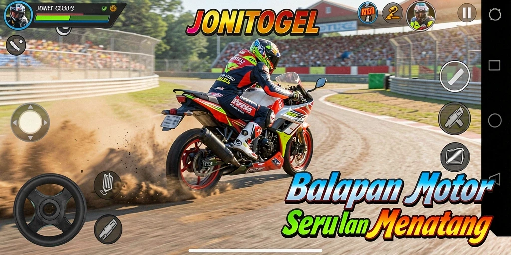 Tampilan gameplay intens dari balapan motor JONITOGEL.