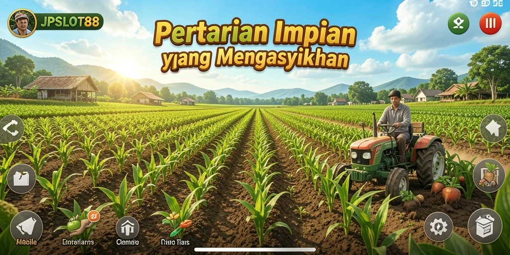 Tangkapan layar gameplay JPSLOT88 dengan aktivitas bertani yang seru.