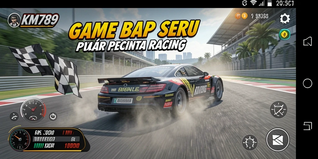 Screenshot gameplay KM789 menampilkan aksi balap yang mendebarkan.