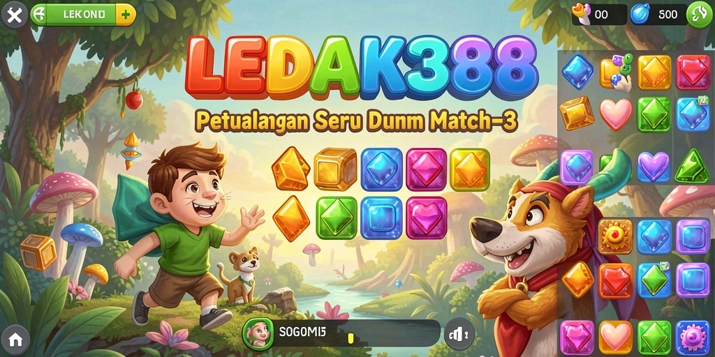 Tampilan gameplay LEDAK388 yang penuh warna dan menantang.