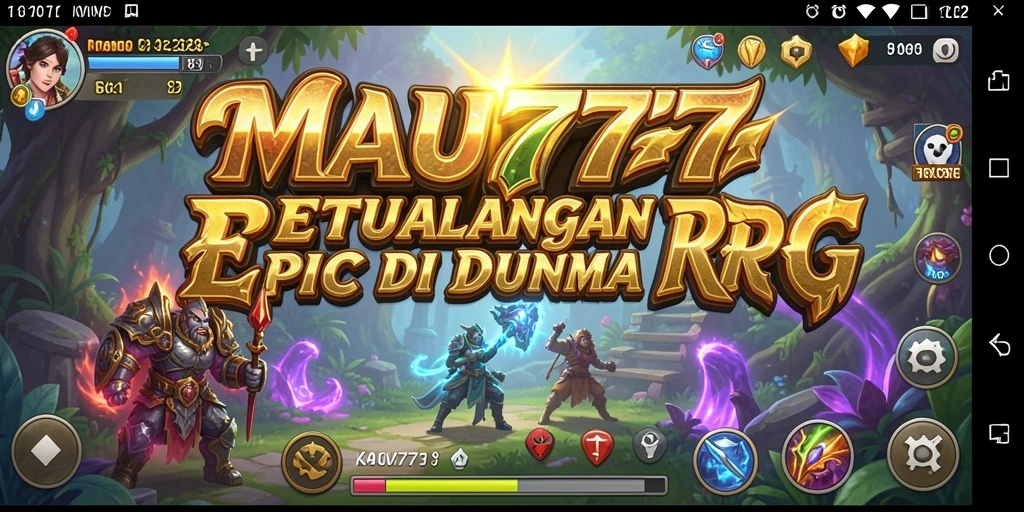 Screenshot gameplay MAU777 dengan karakter beraksi dalam pertempuran RPG.