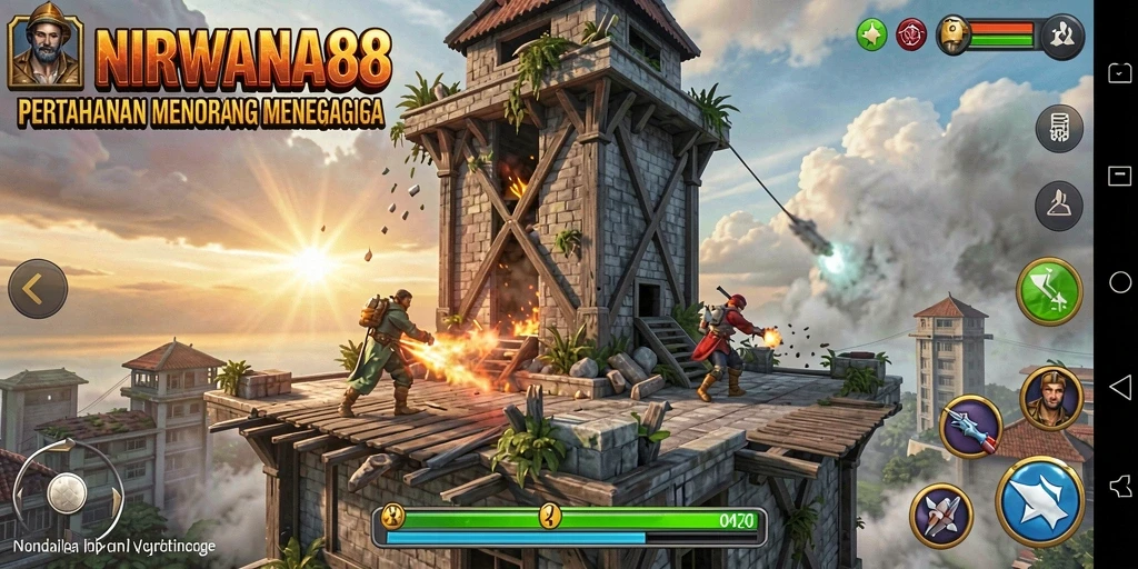 Tampilan gameplay menara pertahanan yang mendebarkan di NIRWANA88.