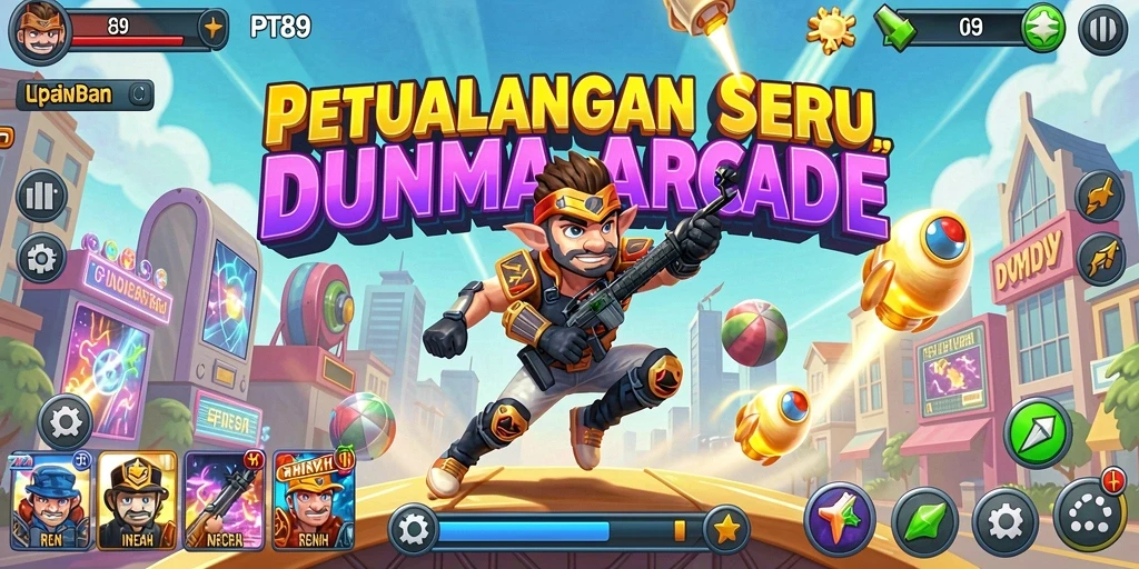 Tangkapan layar utama PT89 menampilkan aksi gameplay Arcade yang seru.