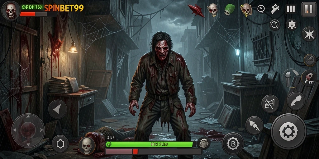 Screenshot menampilkan suasana menyeramkan dan gameplay yang mencekam dalam SPINBET99.